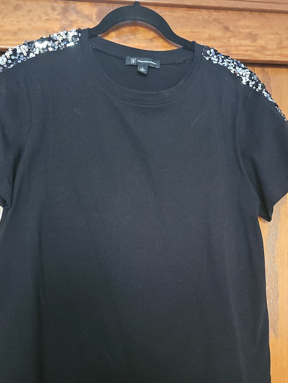 INC International Concept Black Sequin-Embellished Women's Top